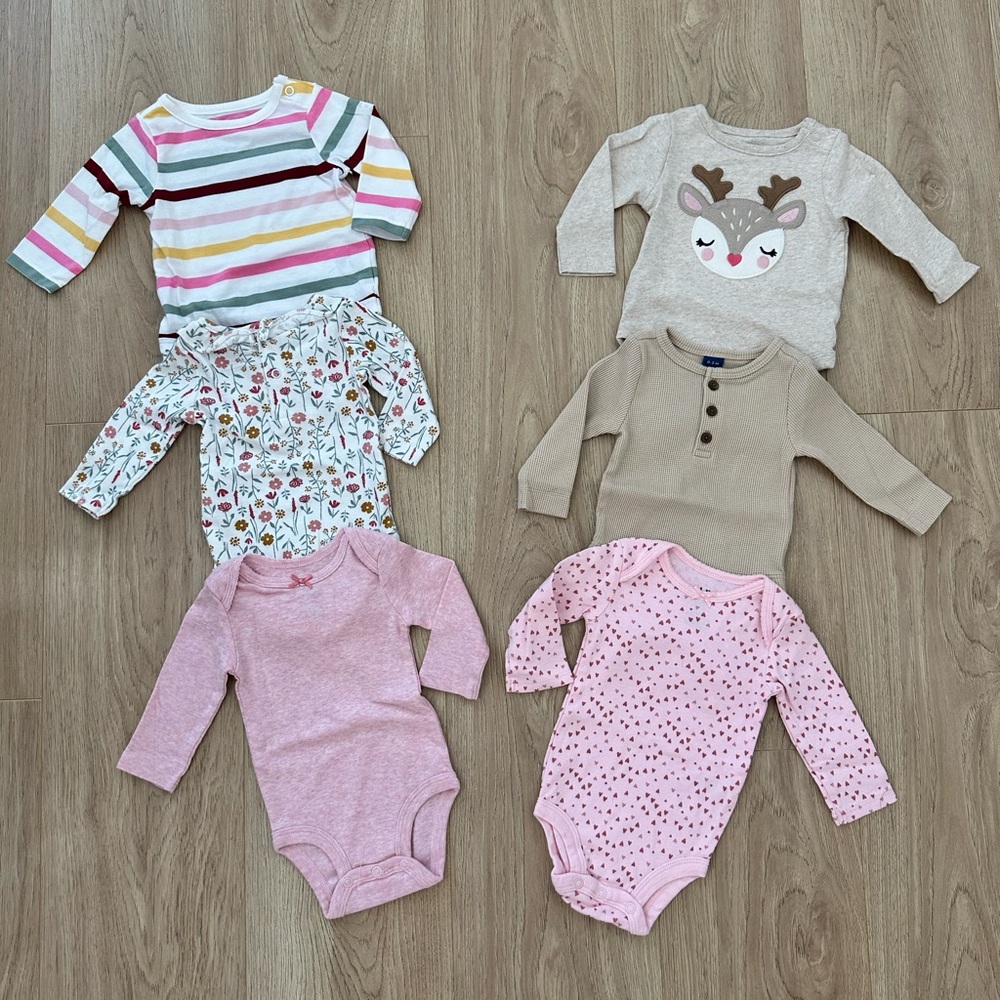 0-3 Month Long Sleeve Onesies - Set of 6